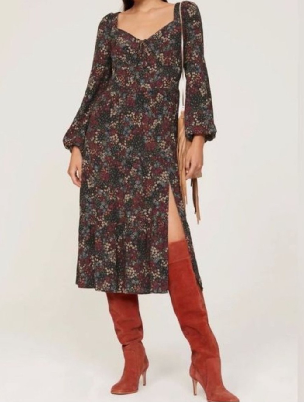 Paige Josefina black floral long sleeve midi dress